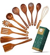 10 Pack Wooden Spoons for Cooking, Teak Wood Kitchen Utensils Set for Non Stick Use, Spatula Set ...