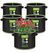 BN-LINK 5-Pack 10 Gallon Grow Bags 300G Thickened Nonwoven Plant Fabric Pots with Handles,Heavy D...