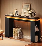 HOOBRO Console Table with LED Lights, Entryway Table with Floating Tabletop, Behind Couch Sofa Ta...
