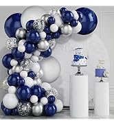Zesliwy Navy Blue Silver Balloons Garland Kit, 131 pcs Navy Blue White Silver Confetti Balloons A...