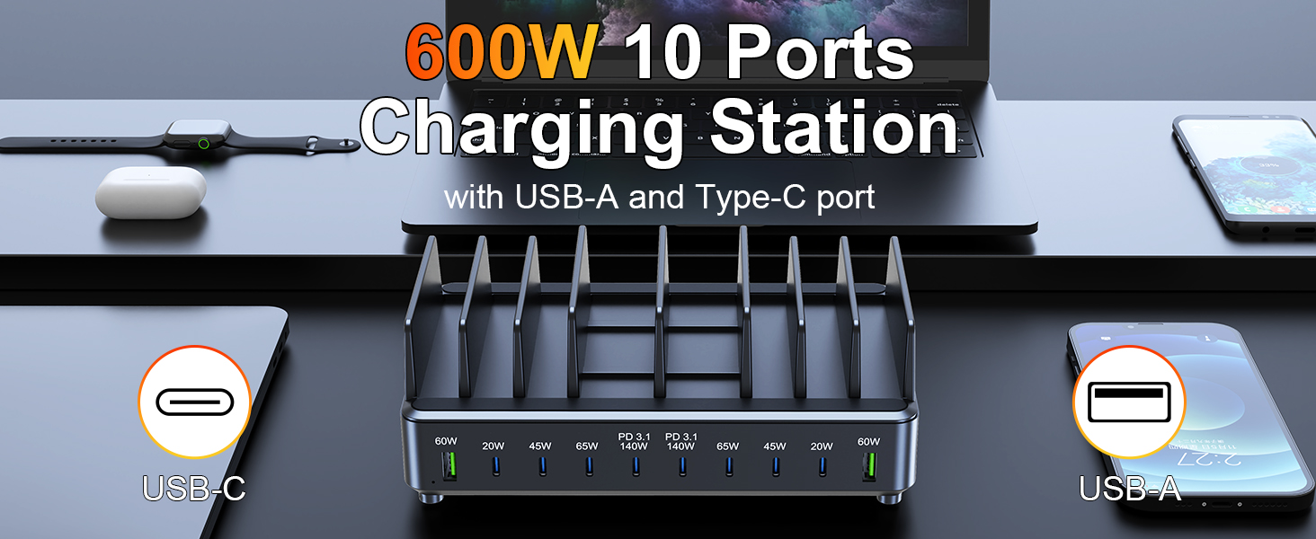 600W 10-Ports Charging Station