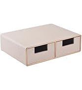 RHCSZ Linen Leather Desk Organizer with Drawers-Mini Desktop Drawer Organizer Stackable-Multifunc...