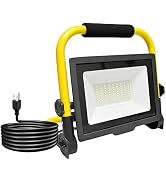 SKYWORLD 50W Job Site Light, 5000LM Portable LED Work Light 10FT 3m Cord with Plug 6000K Outdoor ...