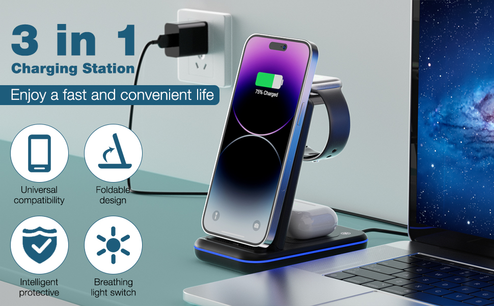 Foldable 3 in 1 Fast Charging Station