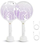 Aspectek 2 Pack Electric Fly Swatter 3000V,2 in 1 Mosquito Zapper, Rechargeable Bug Zapper Racket...