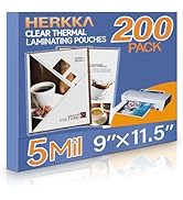 HERKKA 200 Pack Laminating Sheets, Holds 8.5 x 11 Inch Sheets, 5 Mil Clear Thermal Laminating Pou...