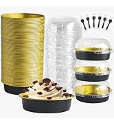 Mini Cake Pans With Lids And Spoons , Baking Tins For Round Small Desserts 7 Oz Aluminum Foil Bak...