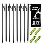 8 Pack Tent Stakes Heavy Duty Metal Tent Pegs for Camping Steel Tent Stakes 12 inch Unbreakable a...