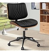 CLATINA Armless Home Office Chair, Desk Chair with Wheels, Adjustable Height Reading Chair, Leath...