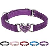 BINGPET Diamond Cat Collar,Adjustable Soft Velvet Leather Safe Kitten Collar with Crystal Heart C...