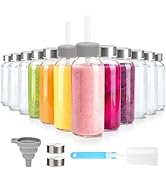 Zukro Glass Water Bottles with Lids 12 oz, Reusable Clear Juice Bottles With Stainless Steel Airt...