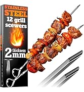 Big Strong Skewers for Grilling 12 PCS 17" Shish Metal 2MM Flat BBQ Stainless Steel - Ideal Stick...