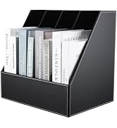 KINGFOM 4-Slot Wood Leather Document Files Holder Rack Stand Desk Files Organizer Papers Collecti...