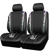 CAR PASS Leather Bling Diamond Car Seat Covers 2 Front Interior Sets, Waterproof Universal Shinin...