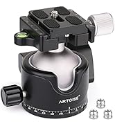 46mm Low Profile Tripod Head with 3 Screw Adapter 3/8 to 1/4 Professional Aluminium 360 Rotating ...