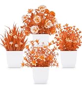 Der Rose 4 Pack Fall Fake Flowers Mums Artificial Plants in Pots Home Decor | UV-resistant fall f...