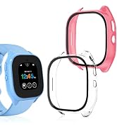 2 Pack Protective Case for Verizon Gizmo Watch 3 Screen Protector, Hard PC Bumper Cover Built-in ...
