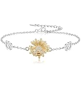 BriLove 925 Sterling Silver CZ Sunflower Honeybee Bracelet for Women Adjustable Heart Charm Brace...