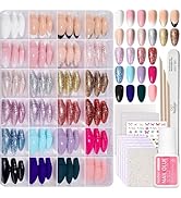 Beetles Press on Nails Kit 720Pcs 24 Colors, Press on Nails Short Almond Glossy Matte Glitter Wit...