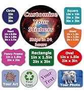 100, 1" Circle, Custom Stickers Labels. Add Logo, Photo, Text or Art Design and Make Your own Per...