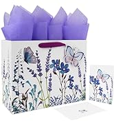 13" Large Purple Gift Bag Set with Greeting Card and Tissue Papers (Lavender and 3D Butterfly) fo...