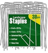 30 Pcs Galvanized Landscape Staples Metal Garden Stakes Heavy Duty for Ground Cover, U-Shaped Pin...
