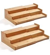 JinDoWin 2 Pack Bamboo Spice Organization for Cabinet, Cabinet Spice Organizer, 3-Tier Spice Rack...