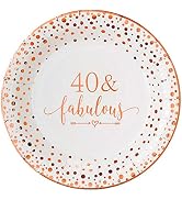 Crisky 40 Fabulous Disposable Plates for Women 40th Birthday Decorations Rose Gold Dessert, Buffe...