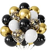 Haolongfa Black and Gold Balloons, 60 Pcs 12 Inch Graduation Balloons, Metallic Black Gold White ...