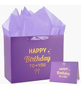 Abilat Large Purple Birthday Gift Bag with Lavender Tissue Paper and Greeting Card Reusable Purpl...