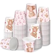 RUSPEPA 3 oz Bathroom Cups, Kids Disposable Paper Cups - 100 Pack Set Pink Bow and Bear Design Pr...