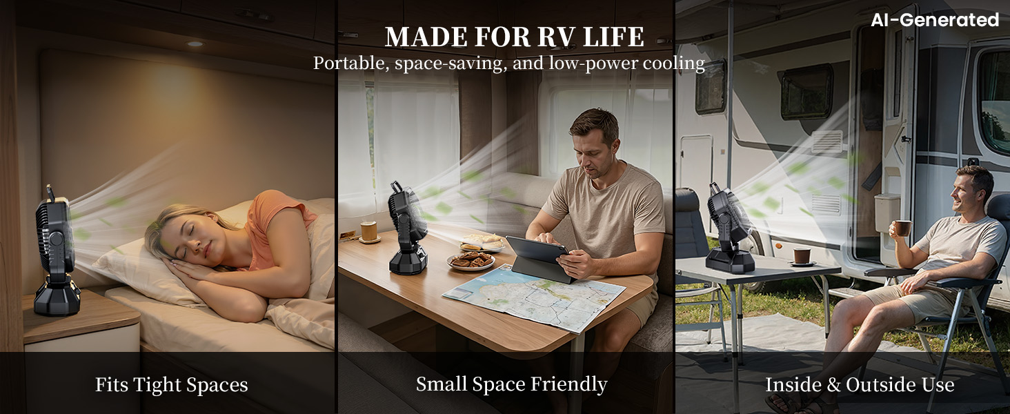 Tent fans made for RV life: portable, space-saving, and low-power cooling