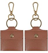 CALFOVERA 2PCS Small PU Leather Ring Pouch Keychain for Gym Brown Portable Travel Jewelry Storage...