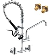 CENOSA Commercial Sink Faucet Wall Mount with Pre-Rinse Sprayer – 8 Inch Center Wall Mount Sink F...