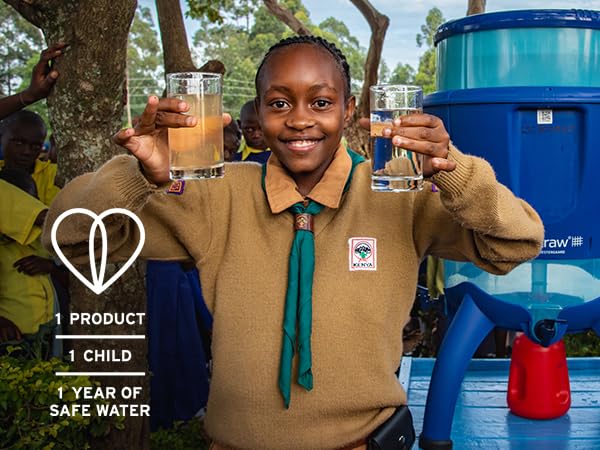 Your purchase has impact: 1 product, 1 child gets 1 full year of safe water