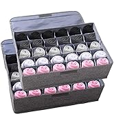 MURRI&MURRDI 2 Packs Sock and Underwear Storage for Closet with Lids,30 Cells Drawer Divider,Line...