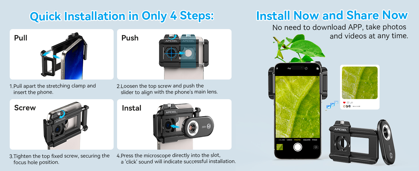 APEXEL 100X/150X/200X/3-IN-1 Phone Microscope Lens