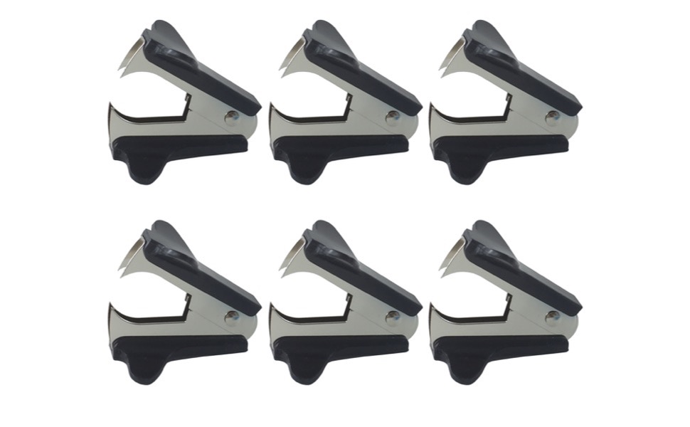 Six black Clipco staple removers