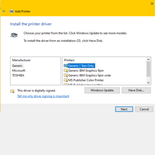 Windows add printer settings screen shot