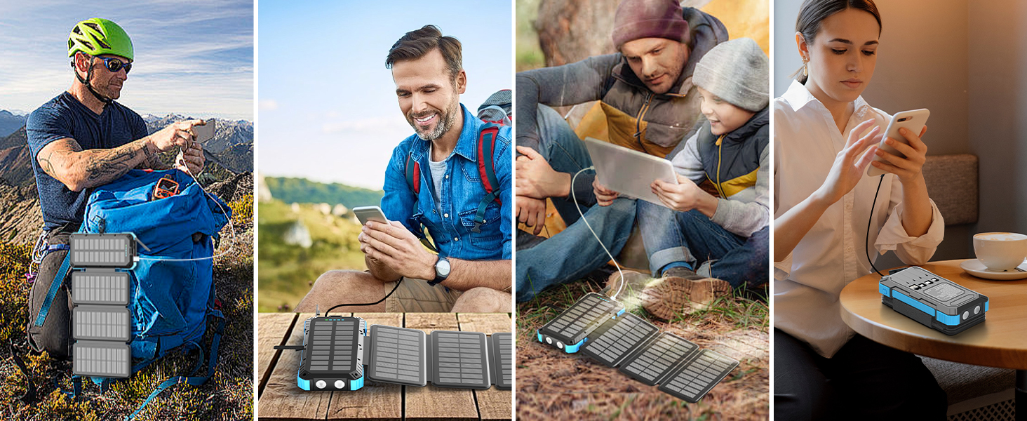Solar Charger Power Bank 49800mAh with 4 Built-in Cables & 3 Foldable Panels