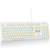 Fogruaden Wired Retro Typewriter Keyboard, Quiet Full Size Membrane Keyboard Light Up, Beige Cute...