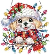 Bowetile Christmas Diamond Art Hanging Kits for Adults Kids, Dog Diamond Art Suncatchers, 5D Spec...