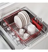 JASIWAY Red Dish Drying Rack in Sink, Expandable Stainless Steel Dish Drainers for Kitchen Counte...