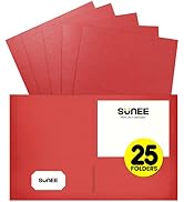 SUNEE Folders with Pockets(25/Pack, Red), 2 Pocket Folders Fit Letter Size Paper, Paper File Fold...