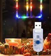 LOLStar Christmas Window Decorations, 3 Pack USB Multicolor Wreath, Gift Box, Santa Claus Xmas In...