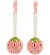 Luxshiny Cereal Bowl 2Pcs Large Ceramic Spoons Ramen Soup Spoons With Handle Fruit Pattern Servin...