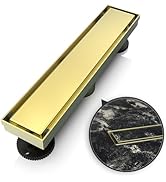 WEBANG 12 Inch Shower Linear Gold Drain Rectangular Floor Drain with Accessories Reversible 2-in-...