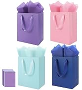4 Pack Medium Gift Bags With Handles and 8 Tissue Paper, 8 X 5 X10 Inch Paper Bags Bulk for Birth...