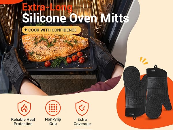 Extra-Long Silicone Oven Mitts,Cook With Confidence