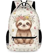 KOYI Sloth Backpack for Girls, Floral Watercolor Butterfly School Bag with Reflective Strip, Uniq...